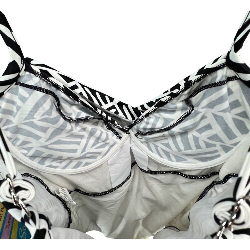 Swim Solutions Swimsuit Womens 20 Black White Ruched Underwire Tummy‎ Control - Picture 4 of 15